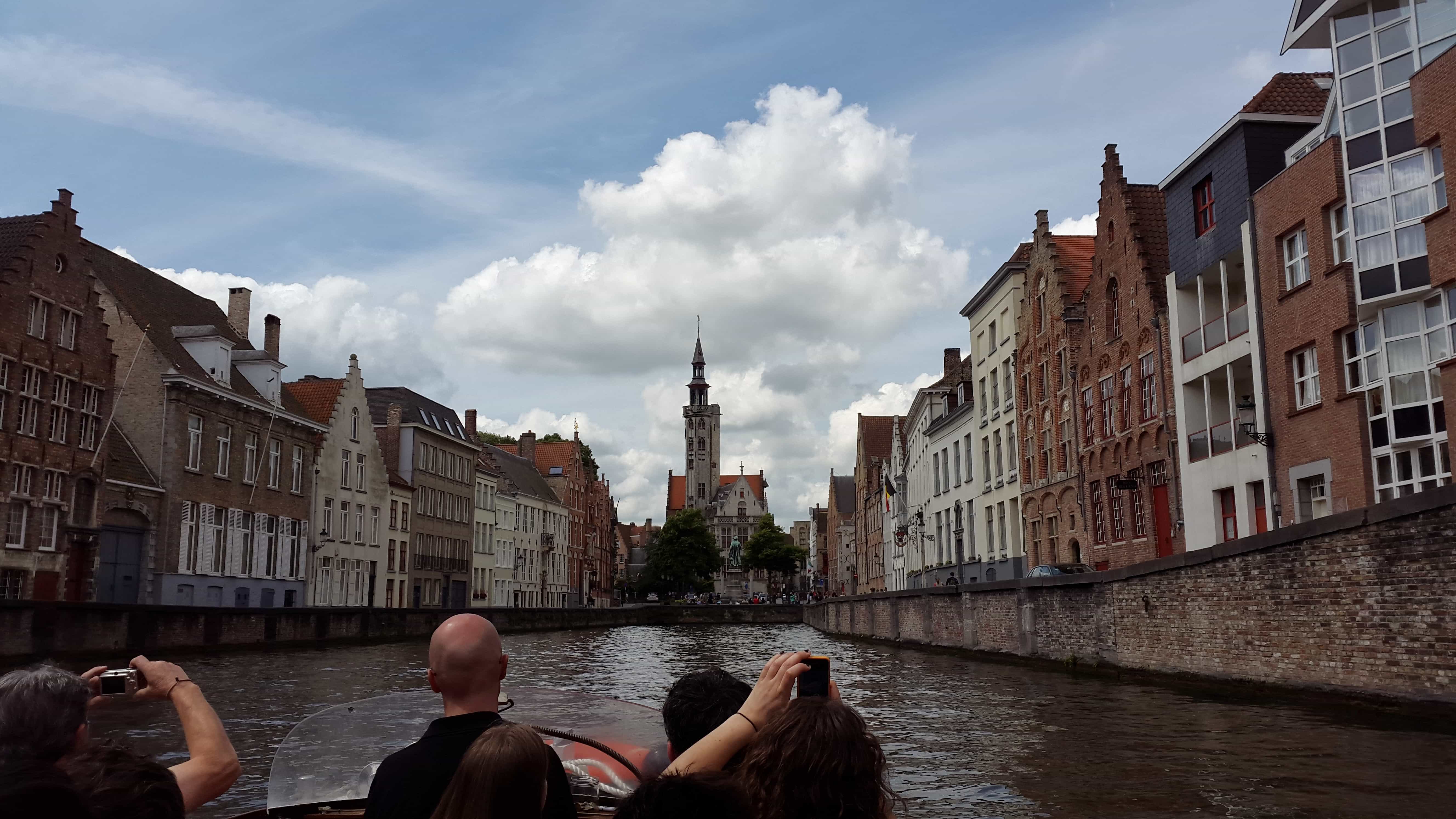 Rozenhoedkaai canal boat ride,Church of Our Lady, Bruges